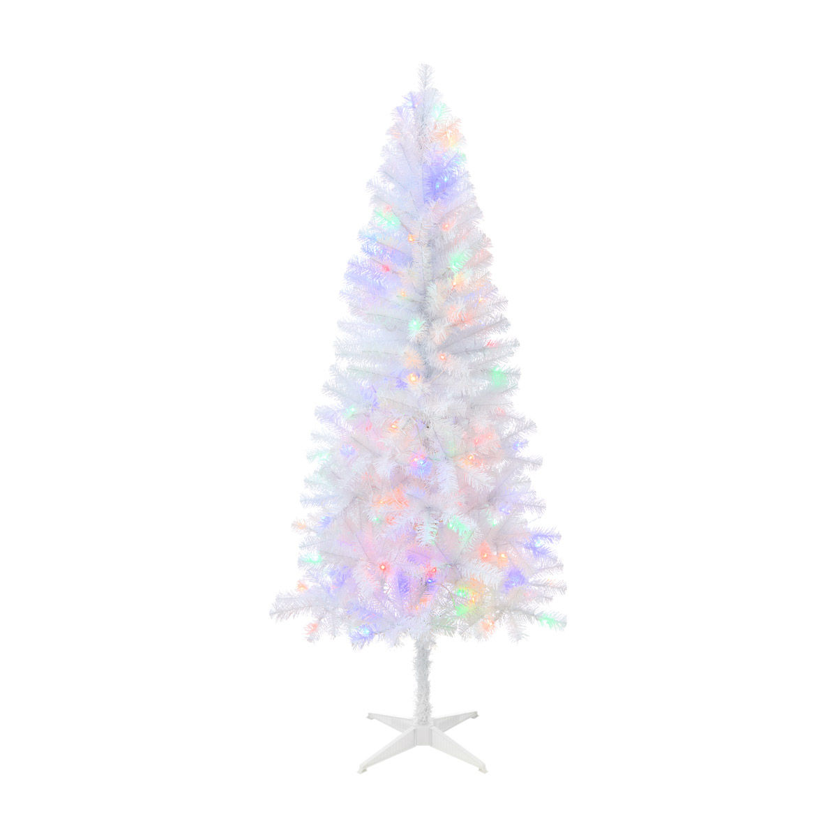 Christmas Pre-Lit White Artificial Tree with Multicolor LED Lights, 6 ft