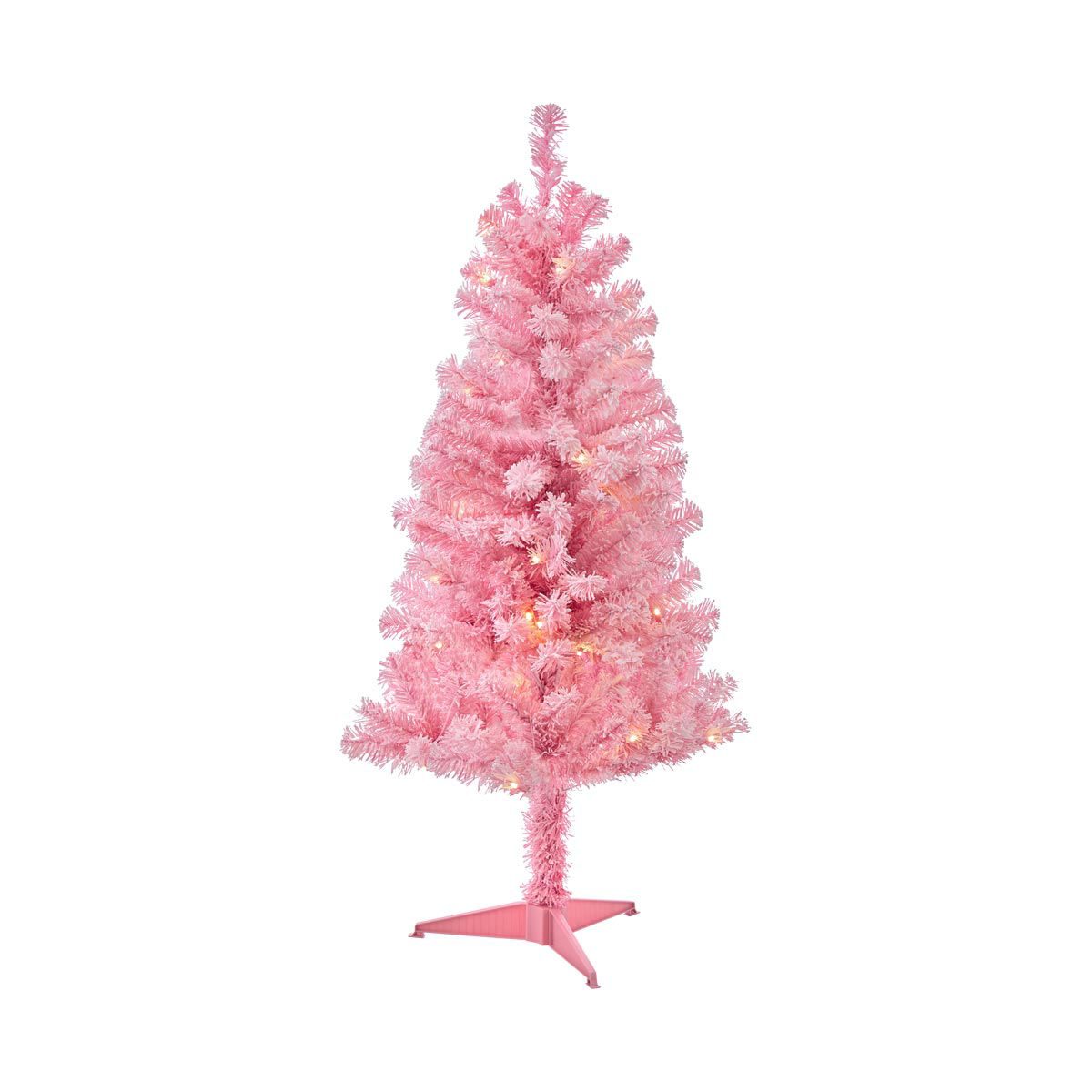Christmas Pre-Lit Pink Flocked Artificial Tree, 4 ft