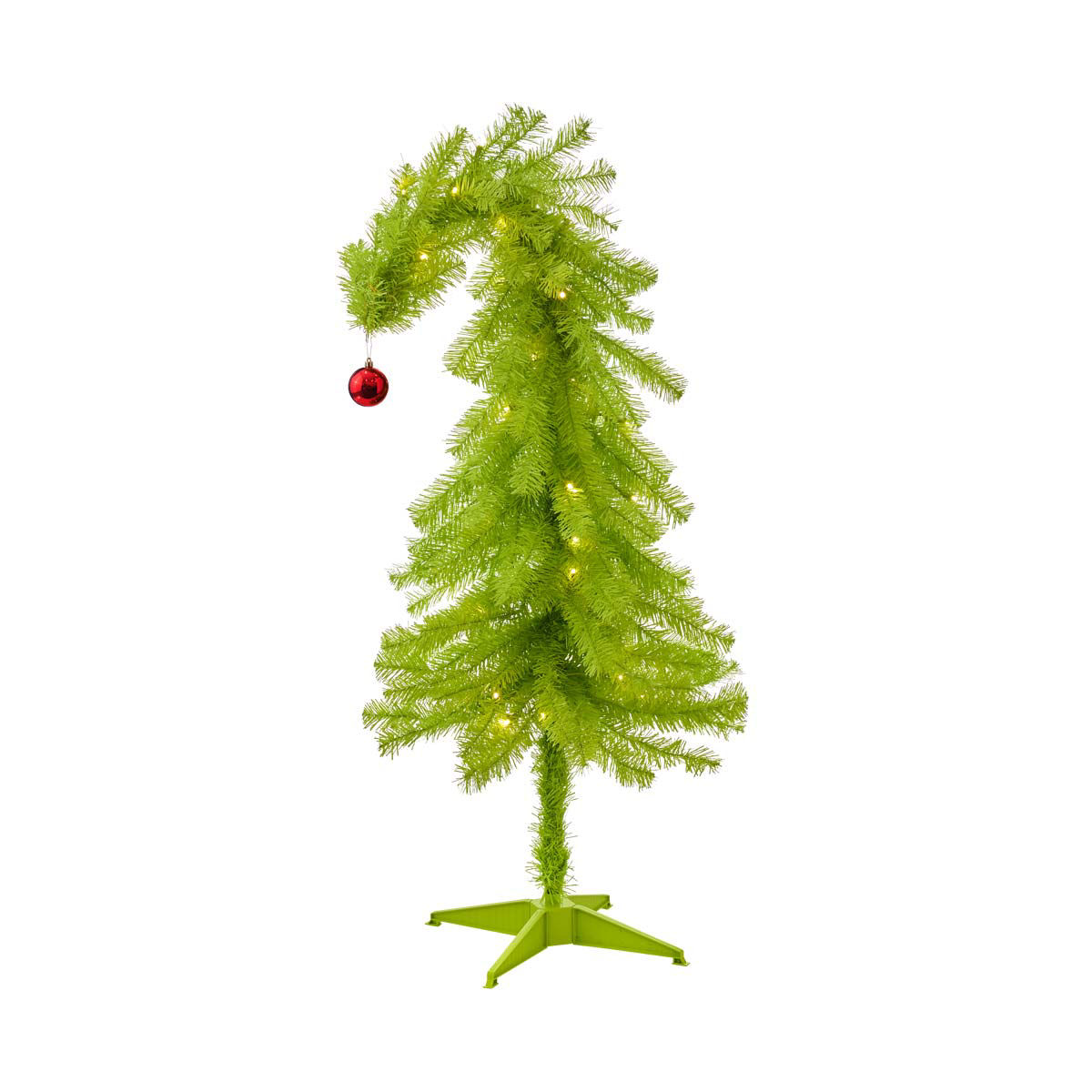 Christmas Pre-Lit Whimsical Curved Green Artificial Tree with Ornament