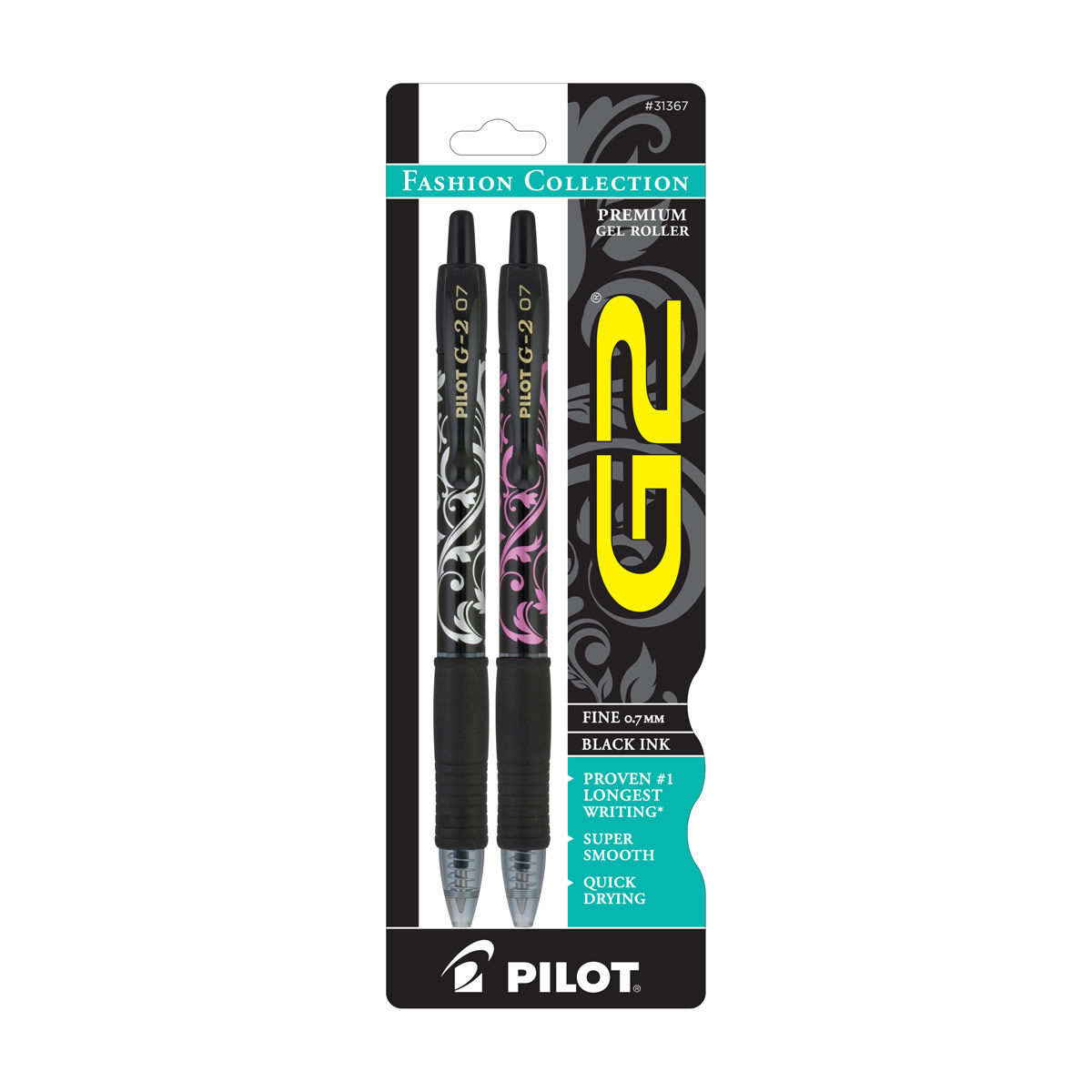 Pilot G2 Fashion Collection Premium Gel Roller Pens, Fine Point 0.7mm, Black Ink