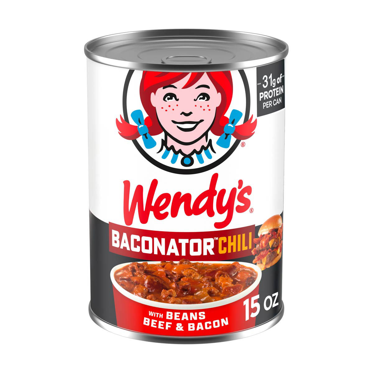 Wendy's Baconator Chili With Beans, Beef & Bacon, Canned Chili, 15 oz