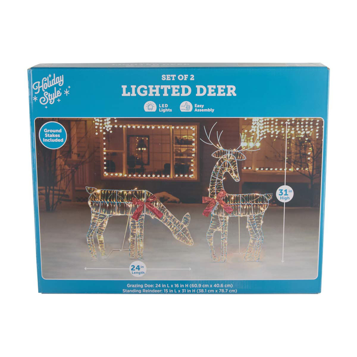 Holiday Style Christmas White & Red Iridescent Deer Décor, 2 pc