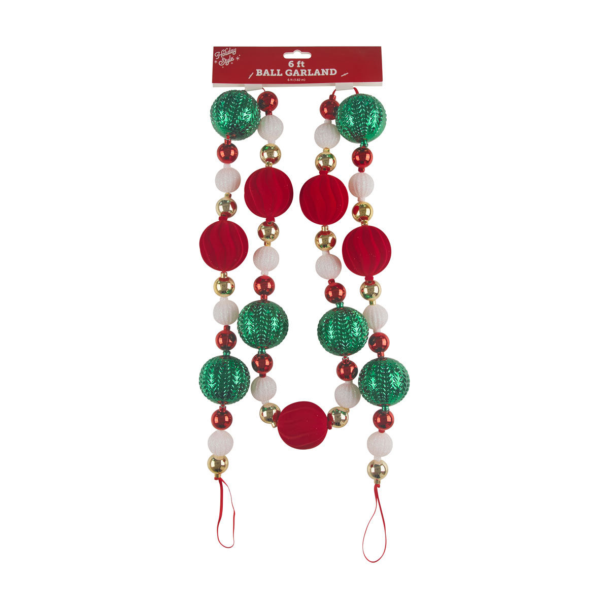 Holiday Style Christmas Red & Green Ball Garland, 6 ft
