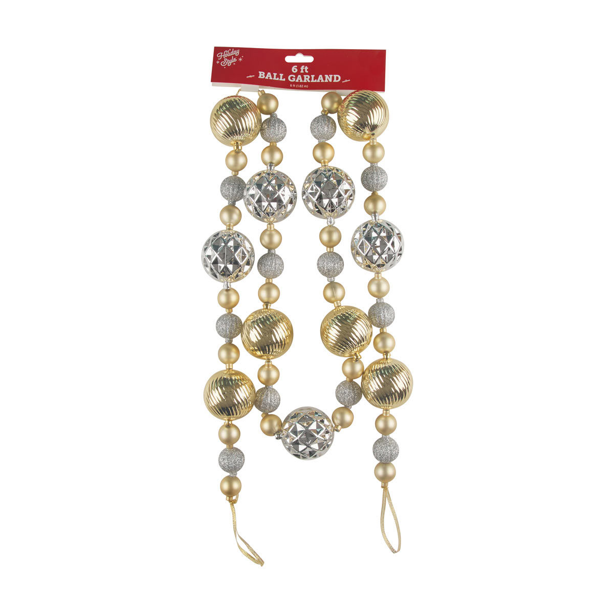 Holiday Style Christmas Gold & Silver Ball Garland, 6 ft