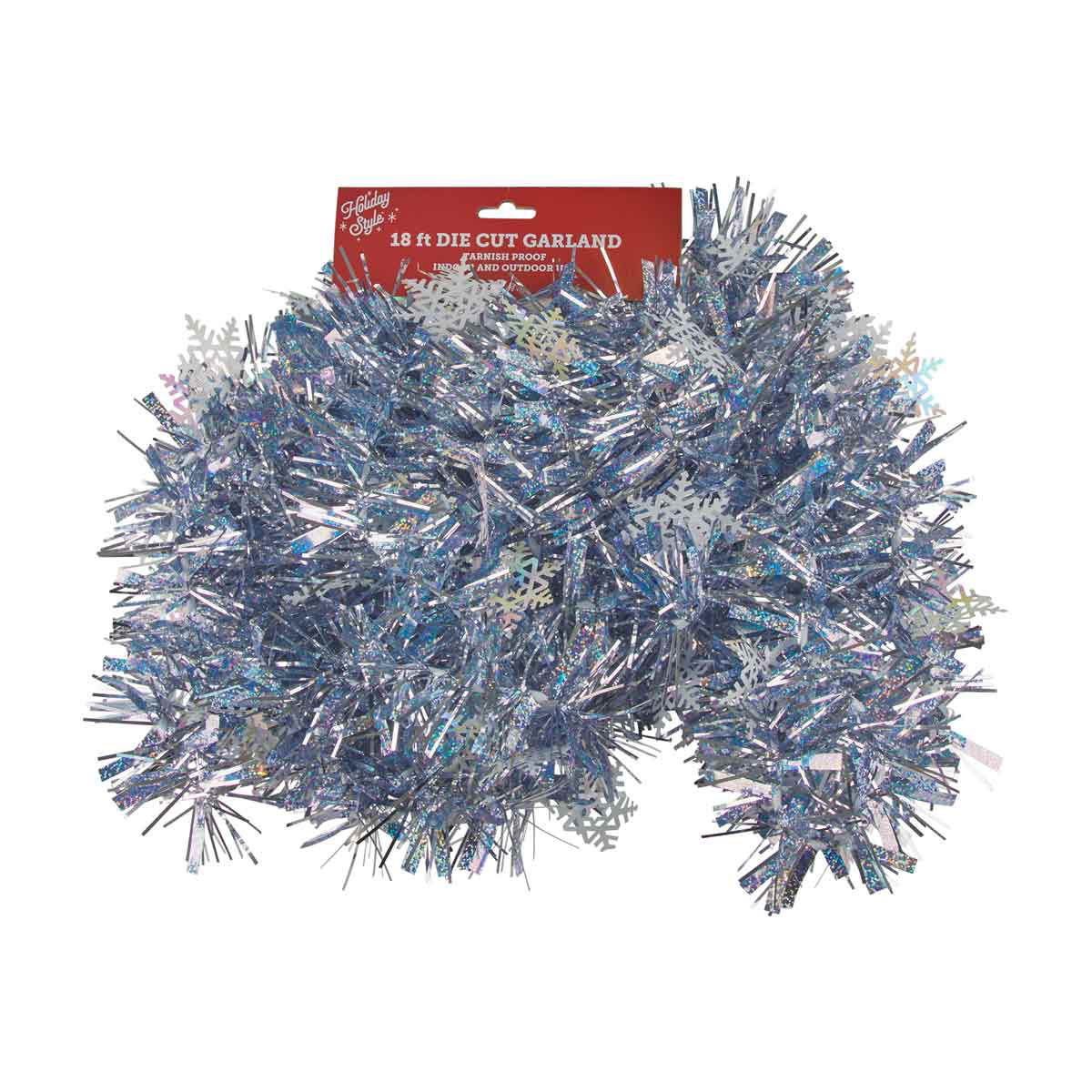 Holiday Style Christmas Silver Snowflake Die-Cut Tinsel Garland, 18 ft