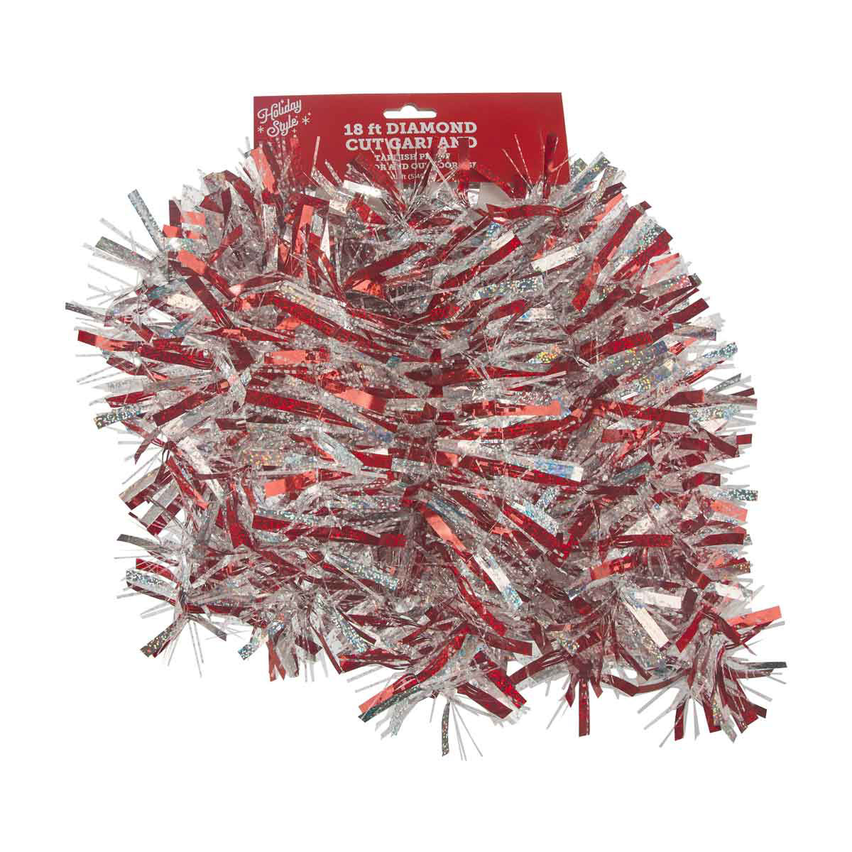 Holiday Style Christmas Red & White Diamond Cut Garland, 18 ft