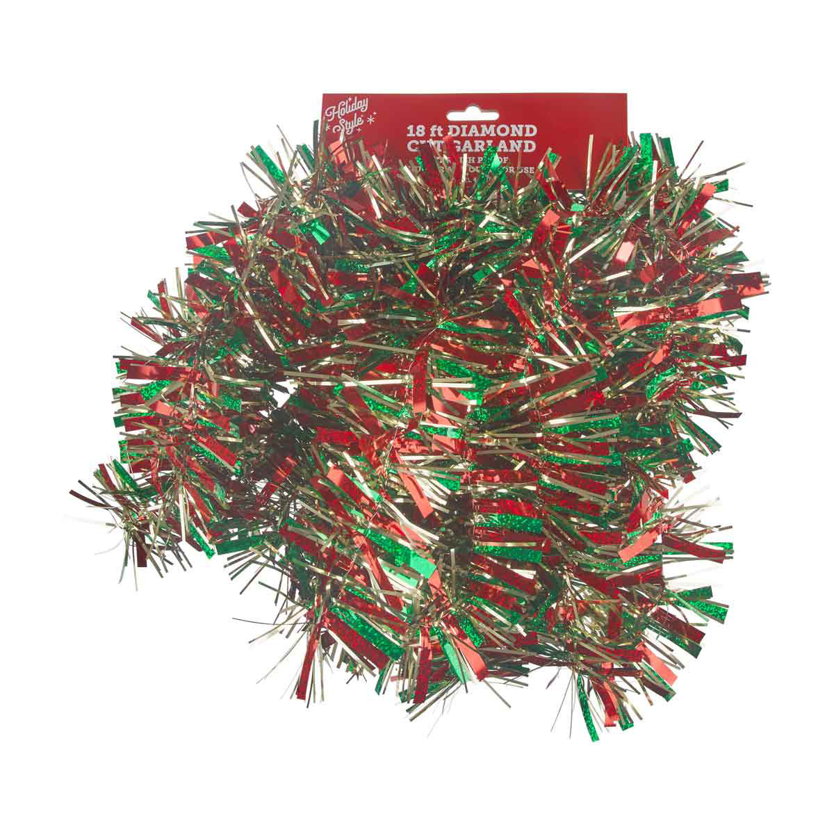 Holiday Style Christmas Red, Green & Gold Diamond Cut Garland, 18 ft