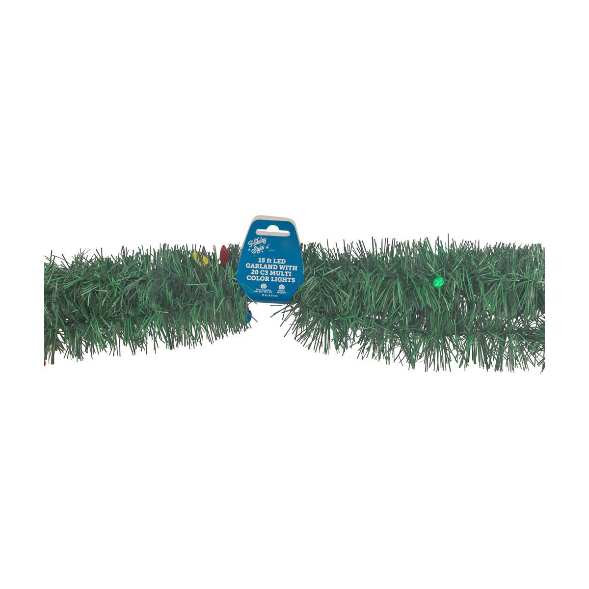 Holiday-Style-Christmas-Green-Tinsel-Multi-Color-LED-Bow-Garland,-15-ft