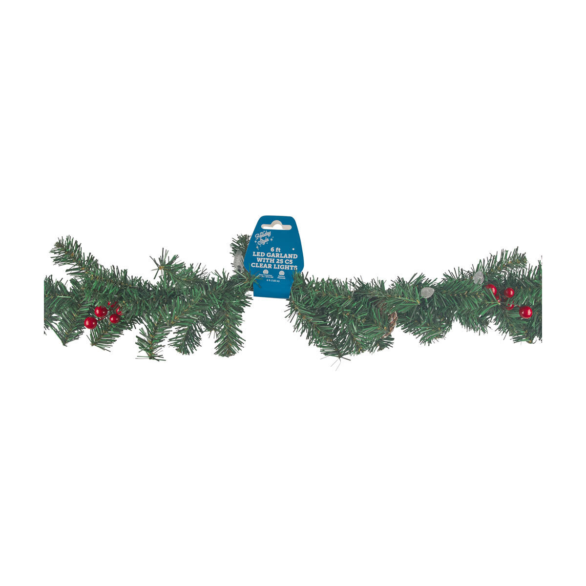 Holiday Style Christmas Pinecone & Berry Clear LED Garland, 6 ft