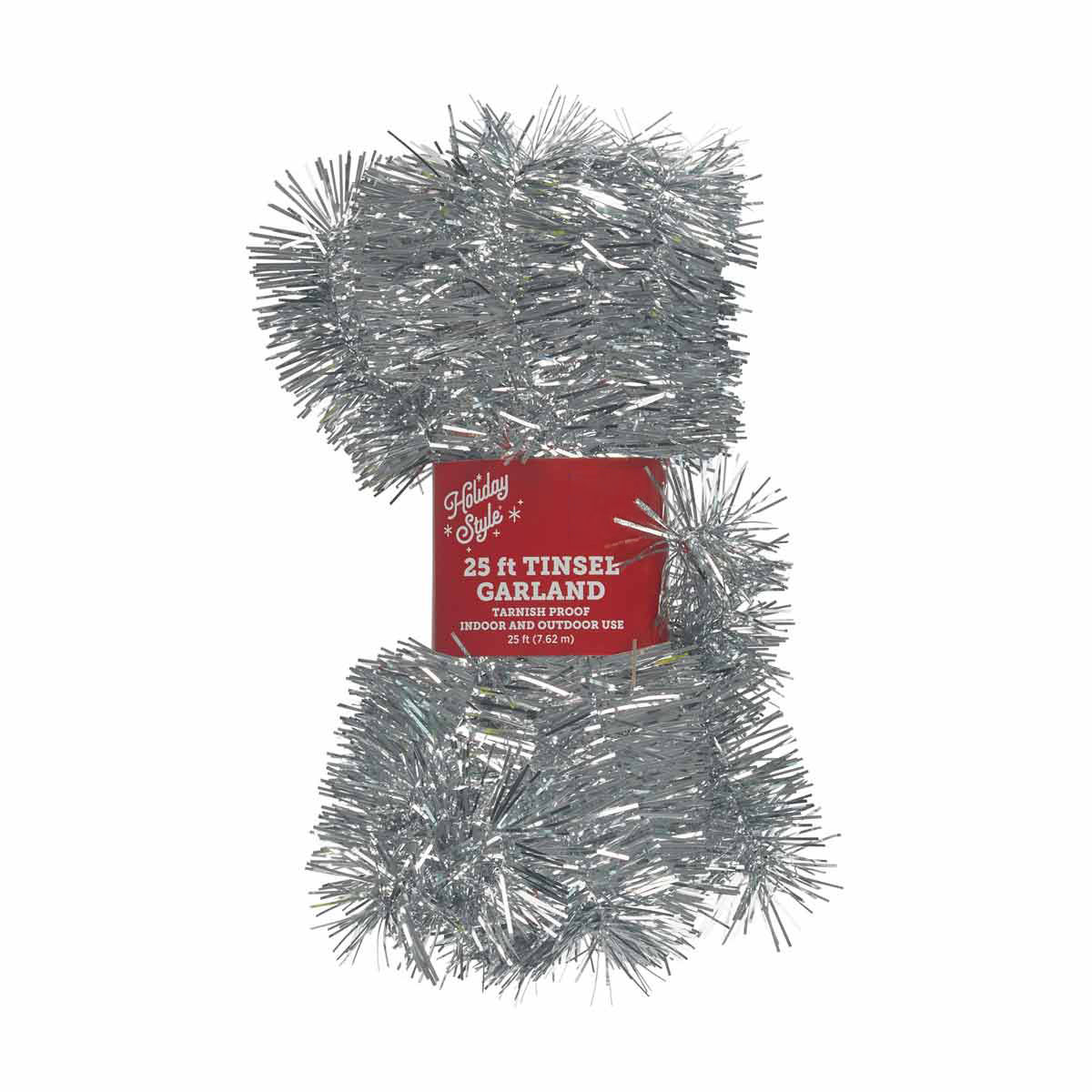 Holiday Style Silver Tinsel Garland, 25 ft