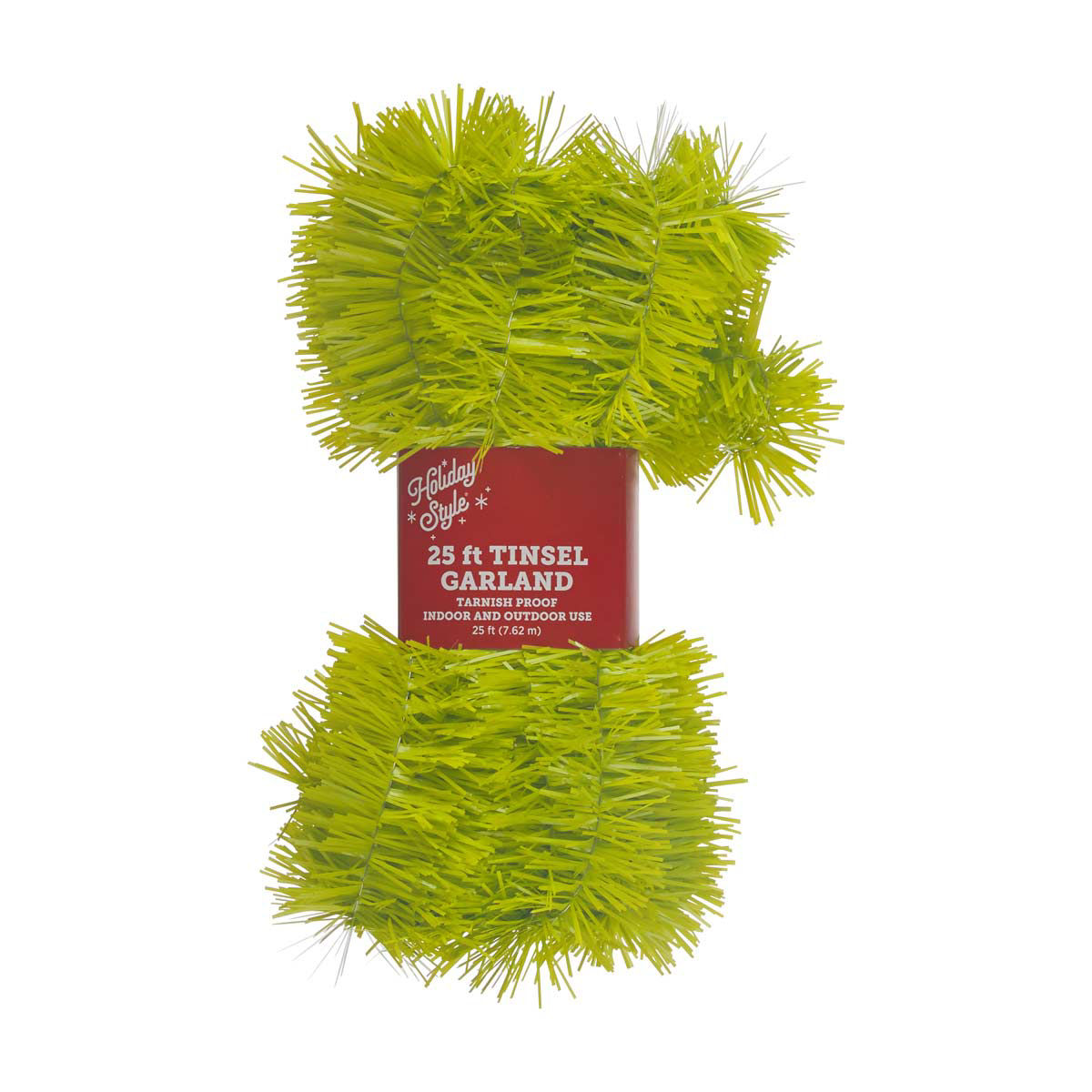 Holiday Style Green Tinsel Garland, 25 ft