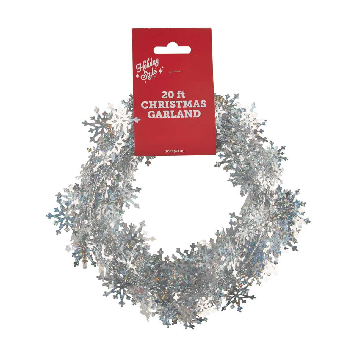 Holiday Style Christmas Silver Snowflake Wire Garland, 20 ft