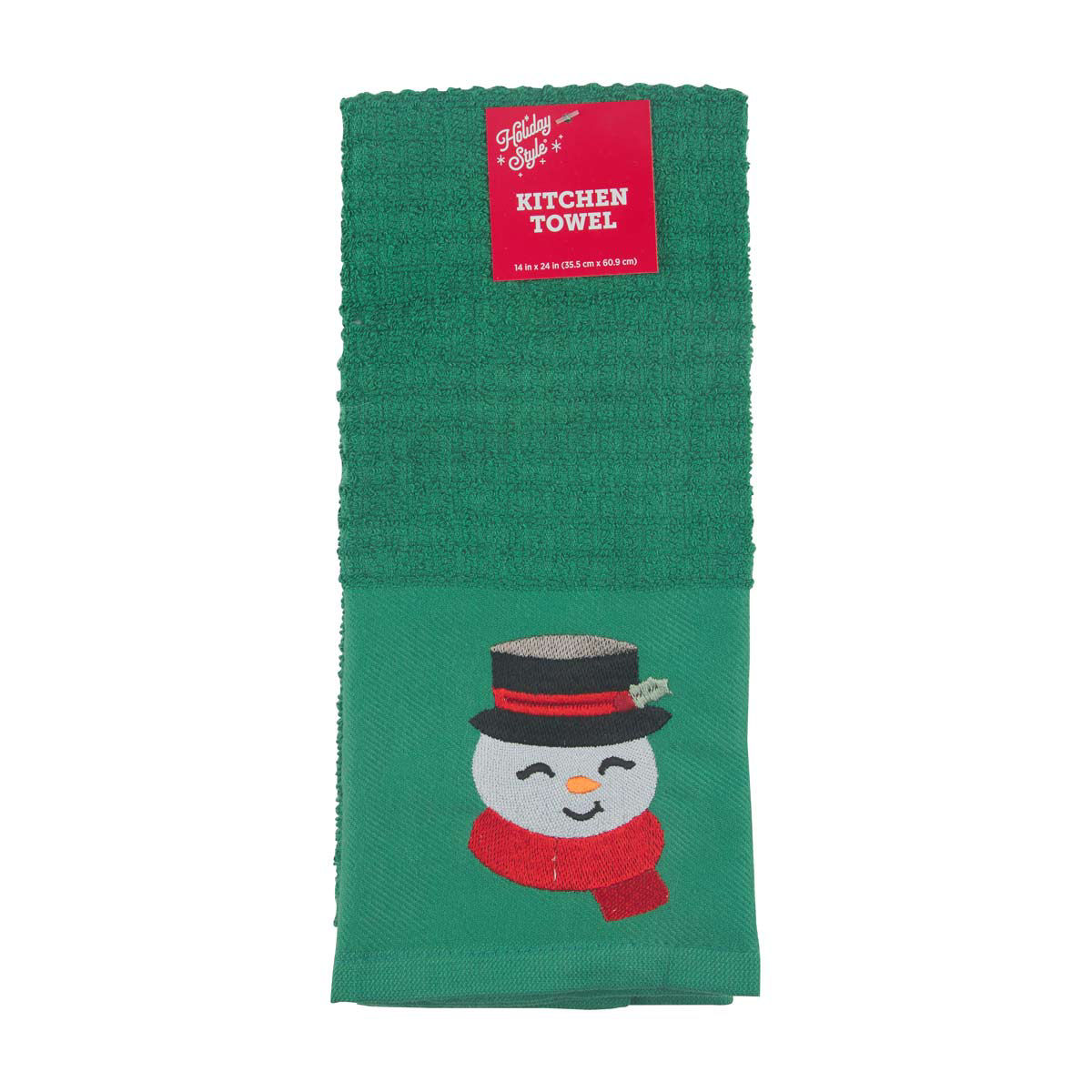Holiday Style Christmas Waffle Snowman Embroidered Kitchen Towel, 14x24 in