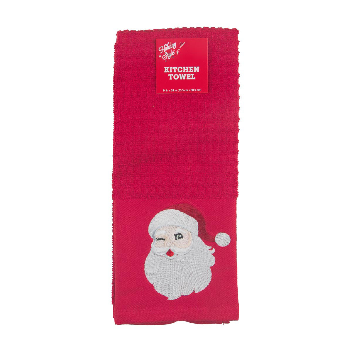 Holiday Style Christmas Waffle Santa Embroidered Kitchen Towel, 14x24 in