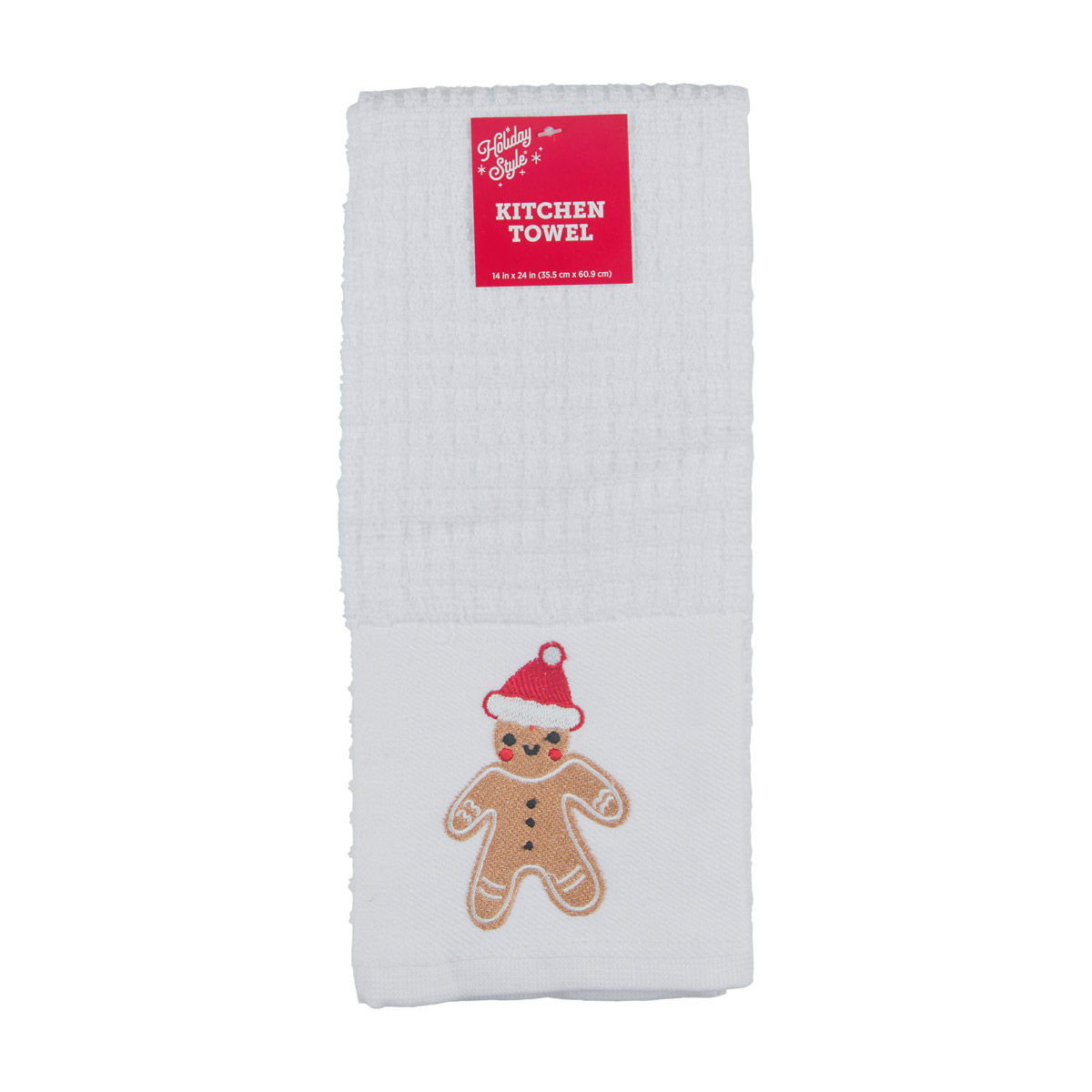 Holiday Style Christmas Waffle Gingerbread Embroidered Kitchen Towel, 14x24 in
