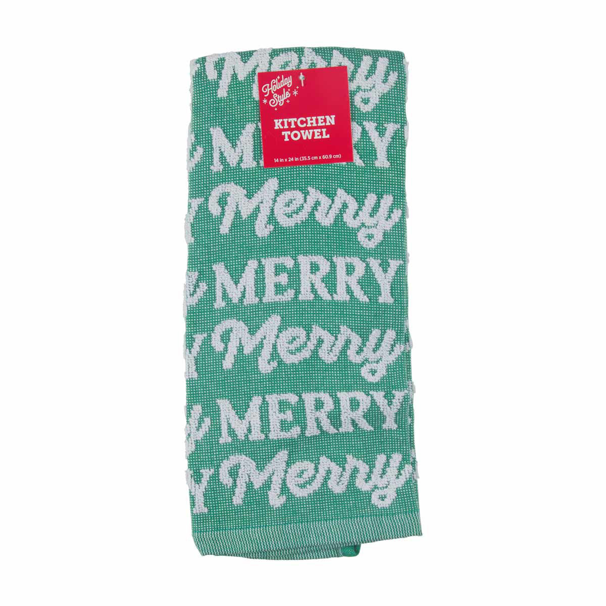 Holiday Style Christmas Jacquard Merry Kitchen Towel, 14x24 in