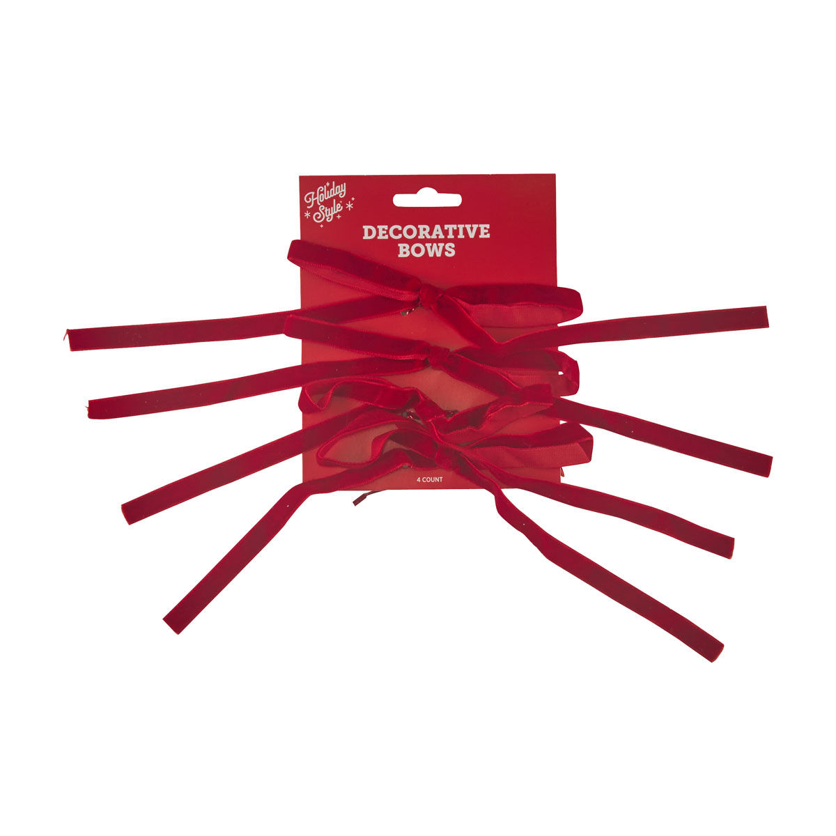 Holiday Style Christmas Red Velvet Skinny Decorative Bows, 4 ct