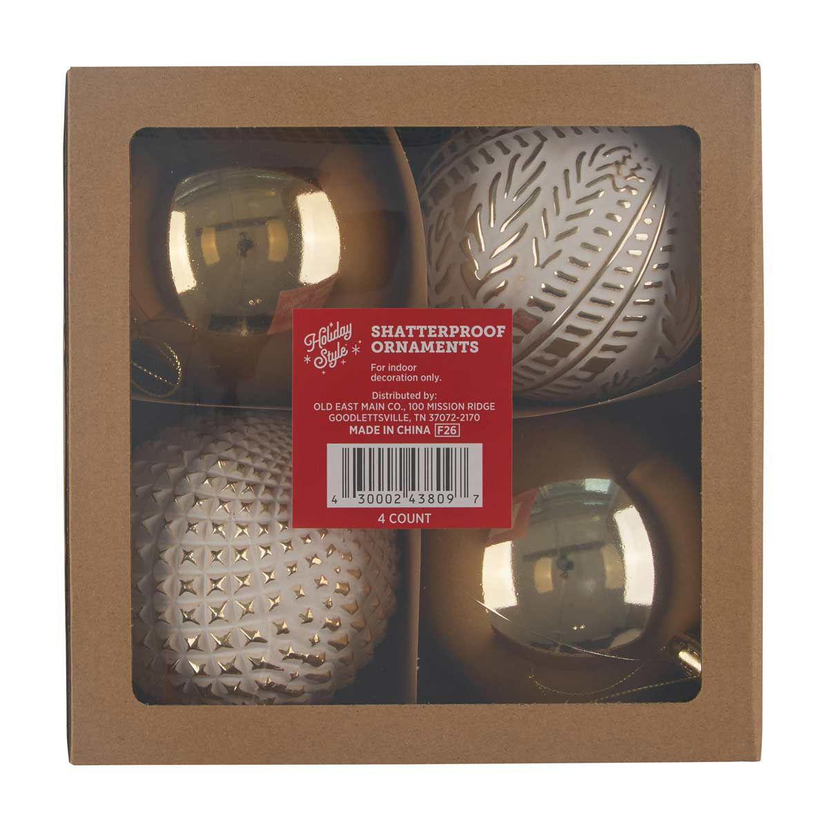 Holiday Style Deluxe Shatterproof Ornaments, 4 ct, 2 Assorted Designs