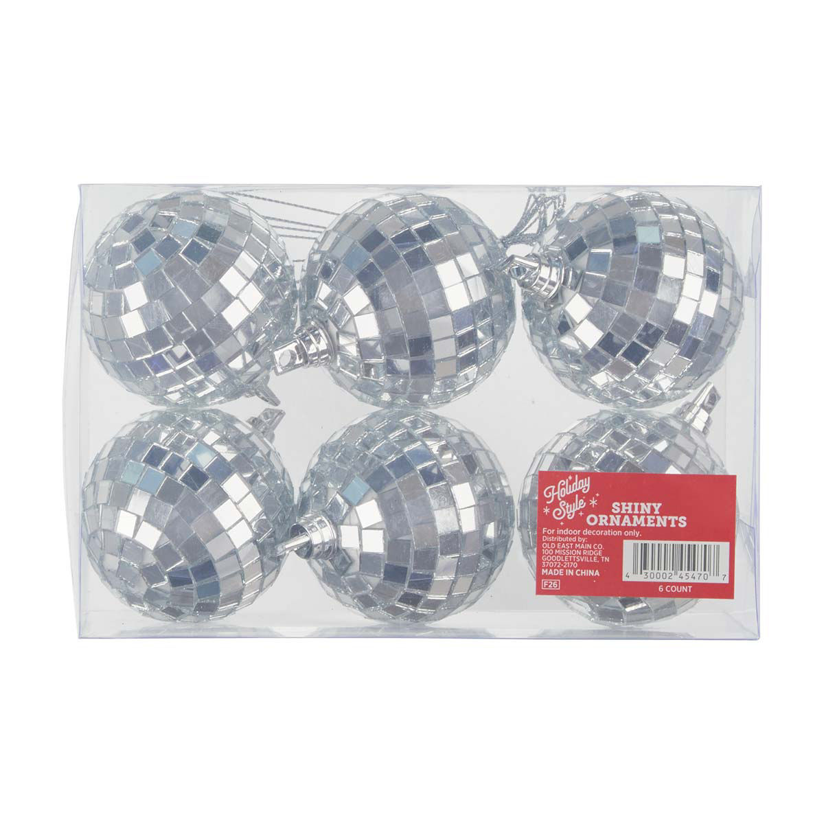 Holiday Style Christmas Silver Mirror Ball Ornaments, 6 ct