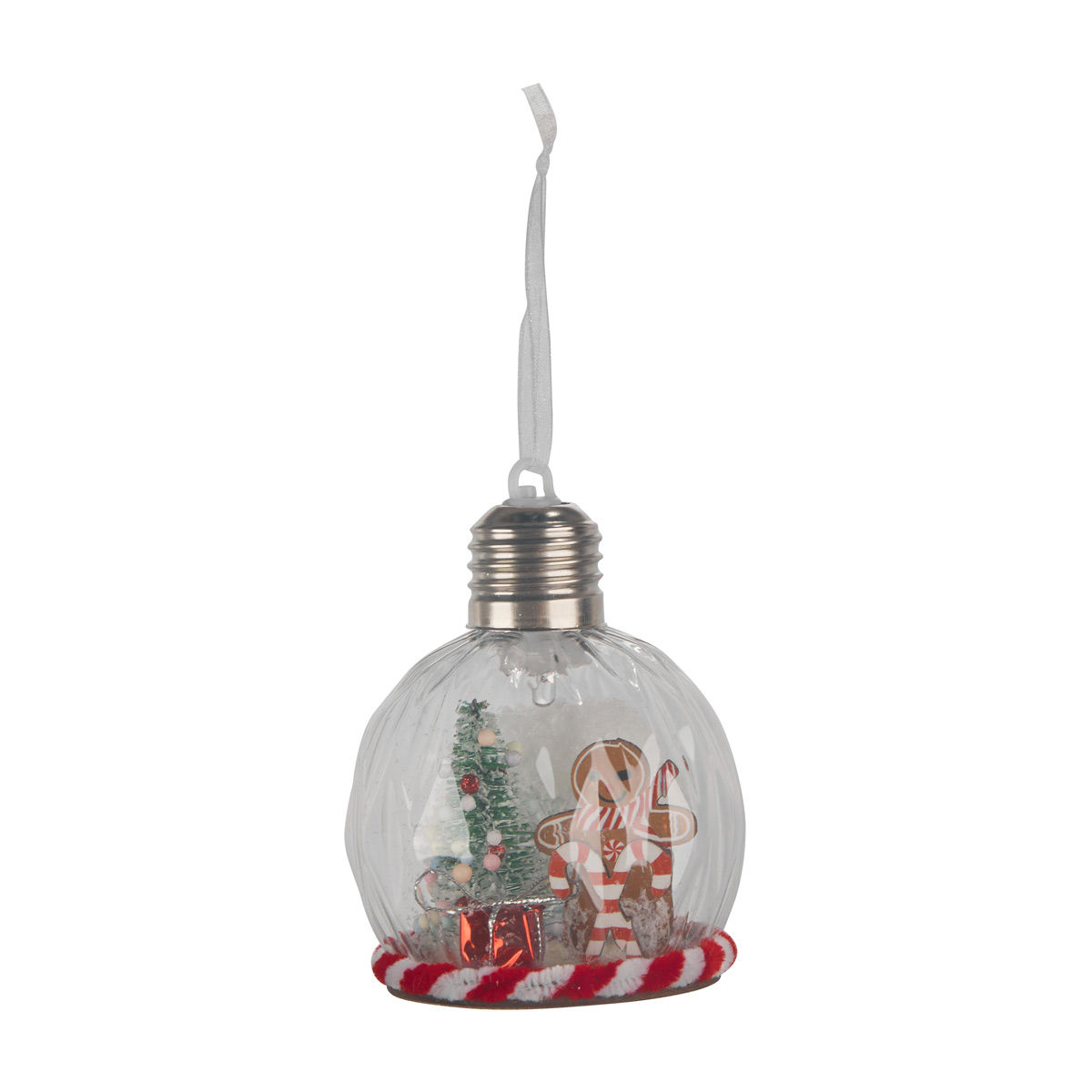Christmas Light-Up Glass Scene Ornament with Chenille Stem Rim, 3 Assorted Designs