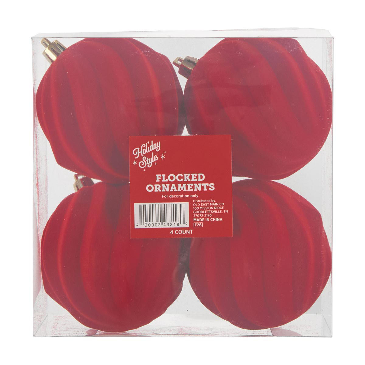 Holiday Style Christmas Flocked Ball Ornaments, 4 ct, 2 Assorted Colors