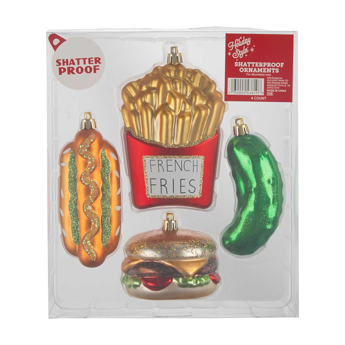 Holiday Style Christmas Foodie Shatterproof Ornaments, 4 ct