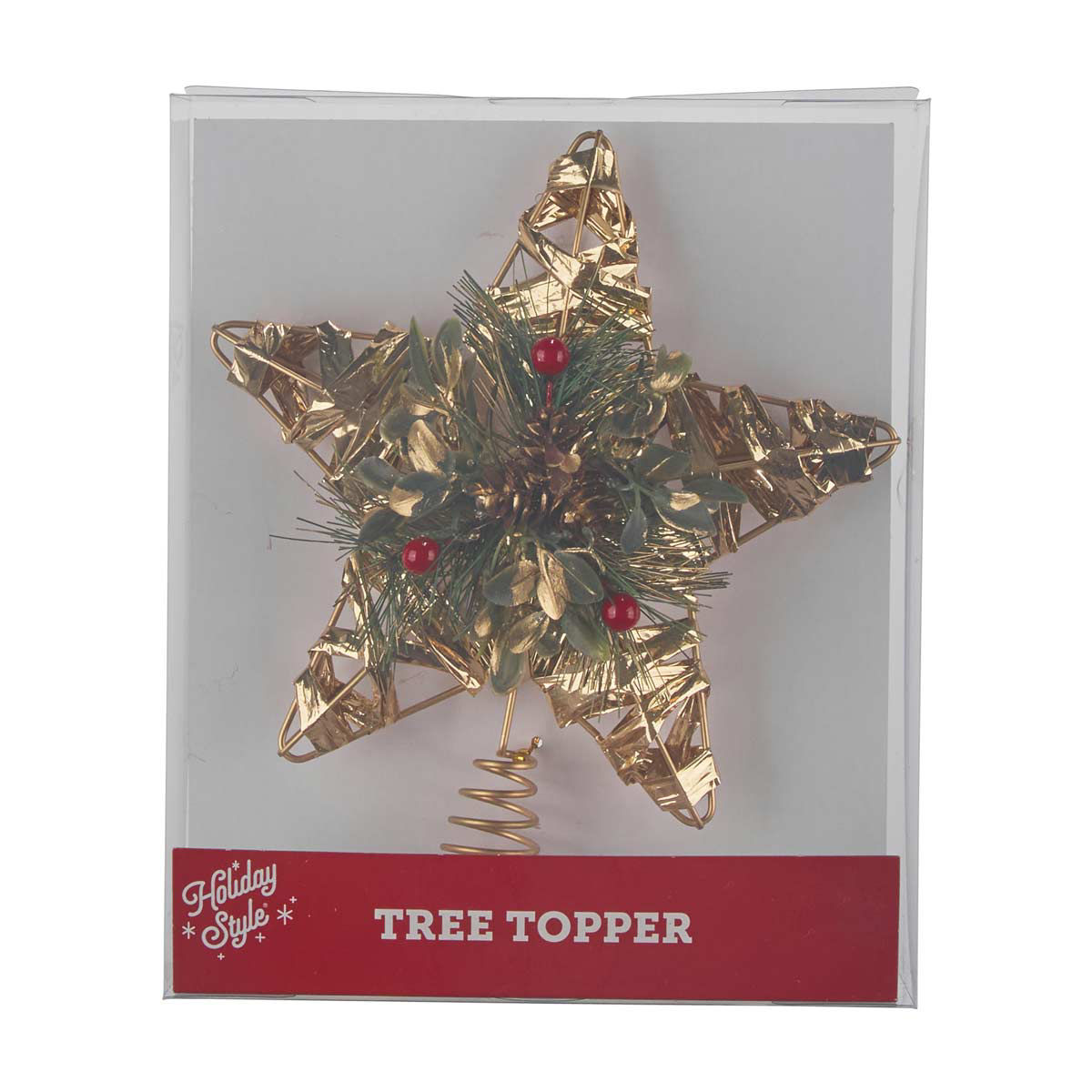 Holiday Style Star Tree Topper with Wreath Details, Non-Lit, 2 Assorted Colors