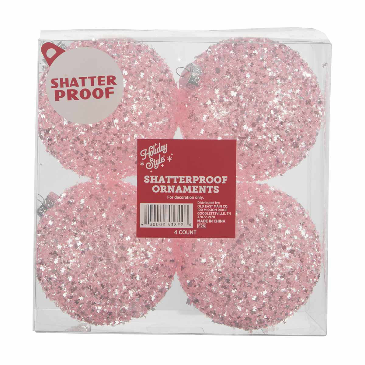 Holiday Style Chunky Glitter Shatterproof Ornaments, 4 ct, 2 Assorted Colors