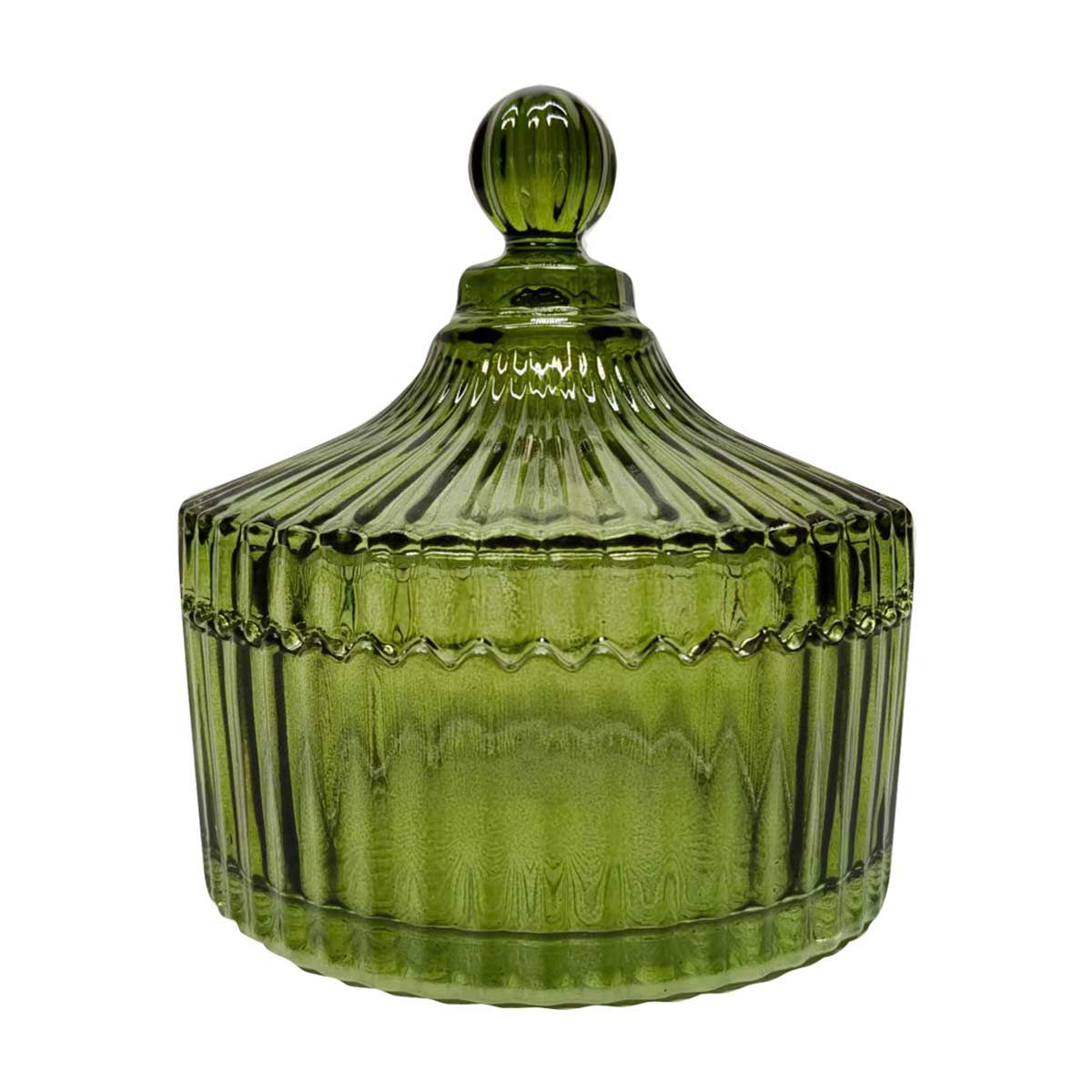 Green Ribbed Glass Jar