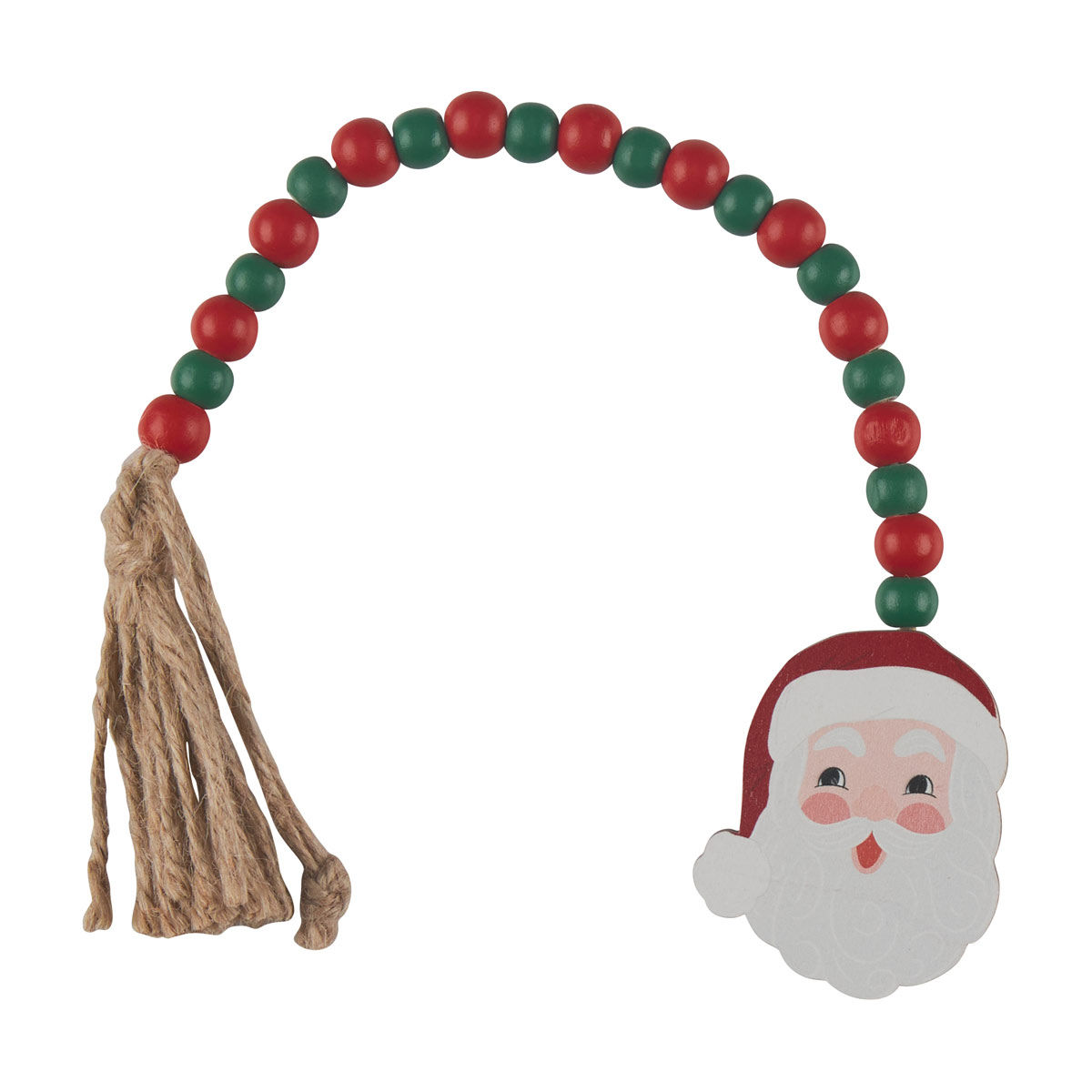 Christmas Beaded Santa Garland with Jute Tassel