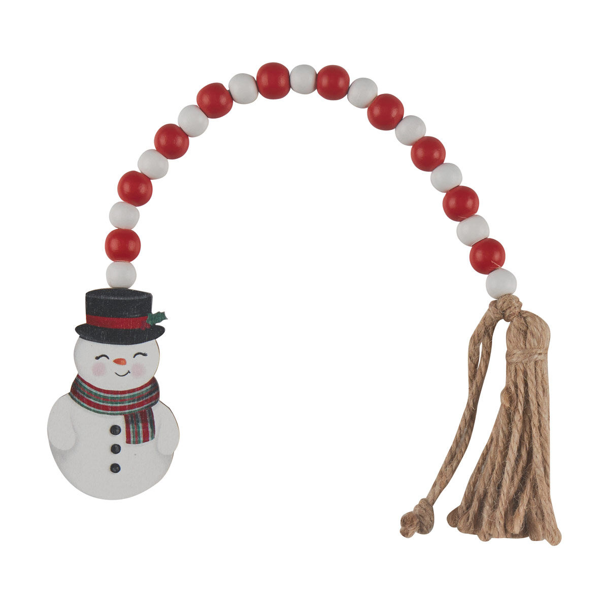 Christmas Beaded Snowman Garland with Jute Tassel