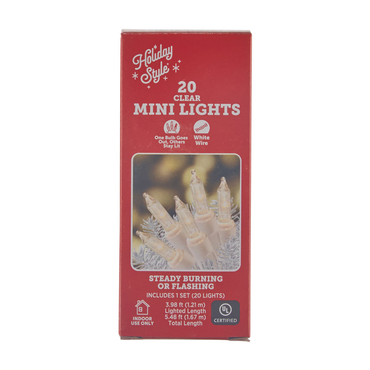 Holiday Style 20 Clear Mini Lights with White Wire, 5.48 ft
