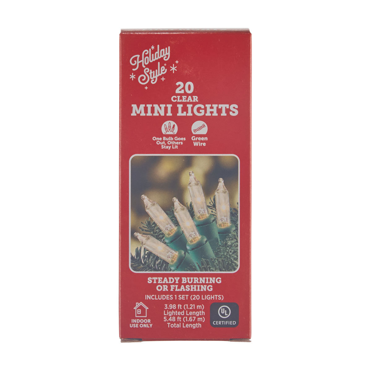 Holiday Style 20 Clear Mini Lights with Green Wire, 5.48 ft