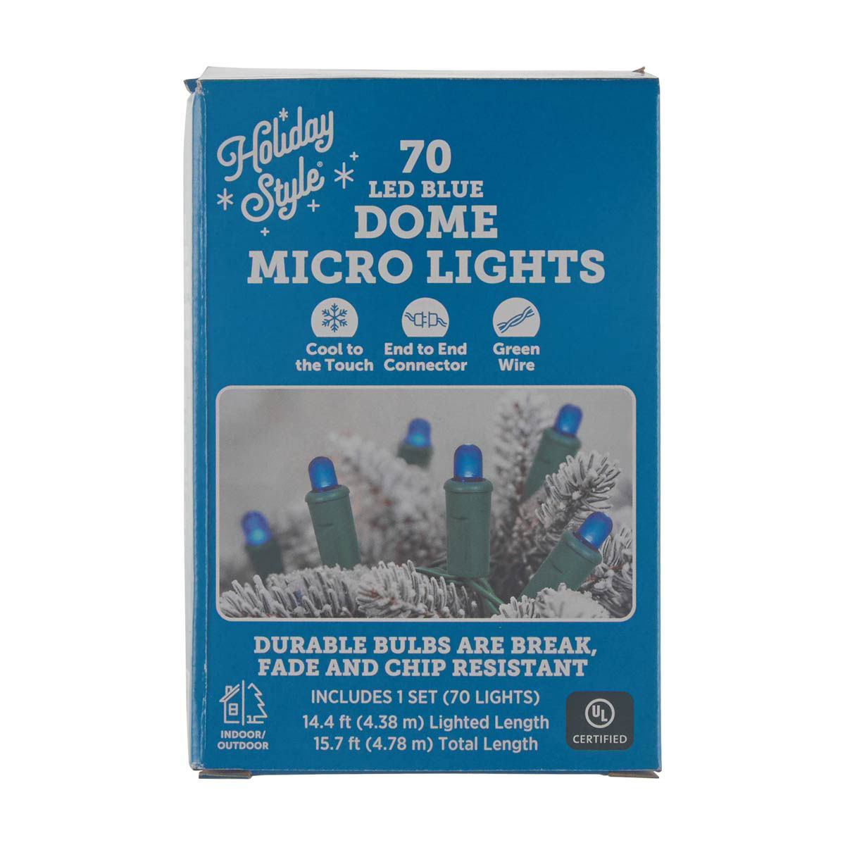 Holiday Style Christmas 70 Blue LED Dome Micro Lights Garland, 15.7 ft