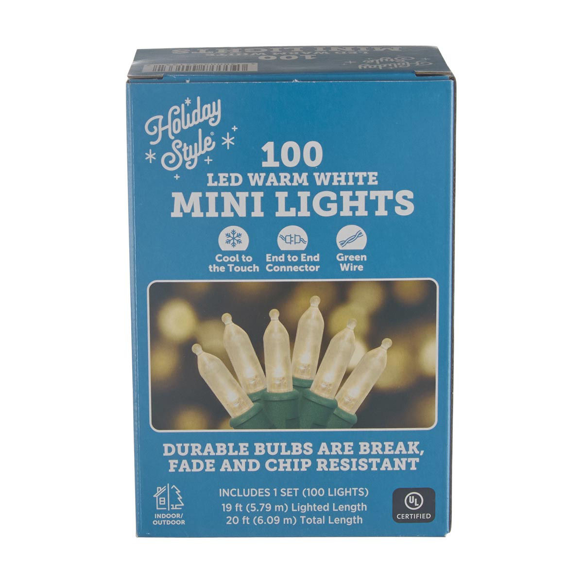 Holiday Style Christmas Green Wire 100 Warm White LED Mini Lights, 20 ft