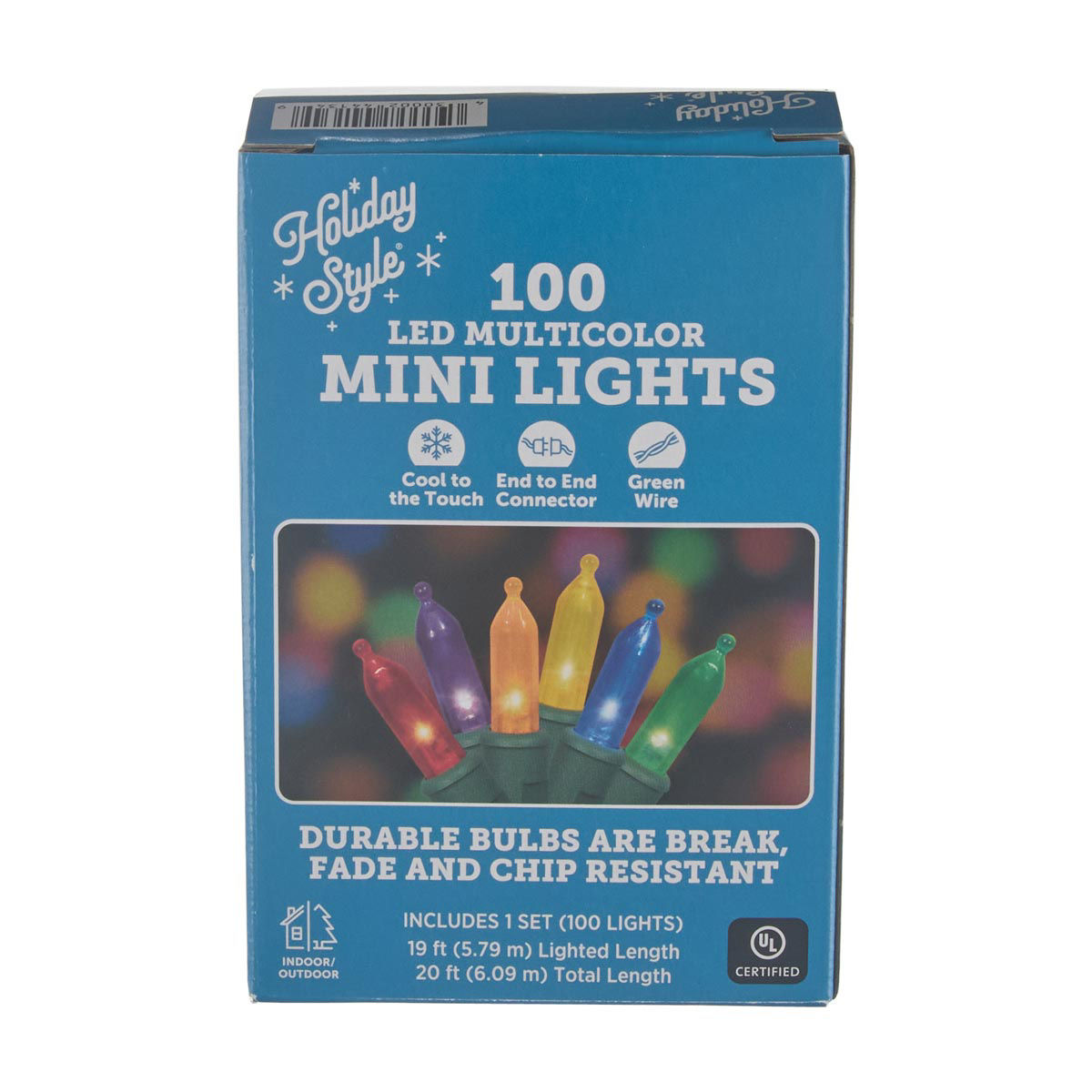 Holiday Style Christmas Green Wire 100 Multicolor LED Mini Lights, 20 ft