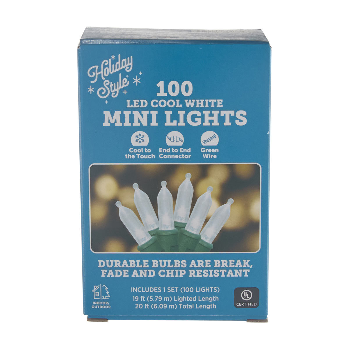 Holiday Style Christmas Green Wire 100 Cool White LED Mini Lights, 20 ft