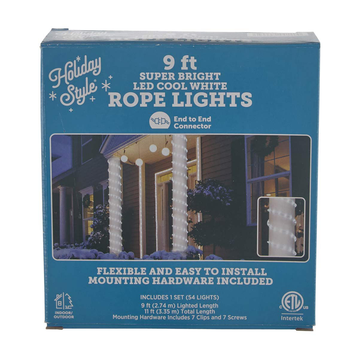 Holiday Style Christmas 54 Cool White LED Rope Lights, 9 ft