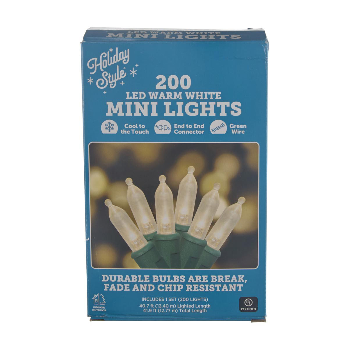 Holiday Style Christmas Green Wire 200 Warm White LED Mini Lights, 41.9 ft