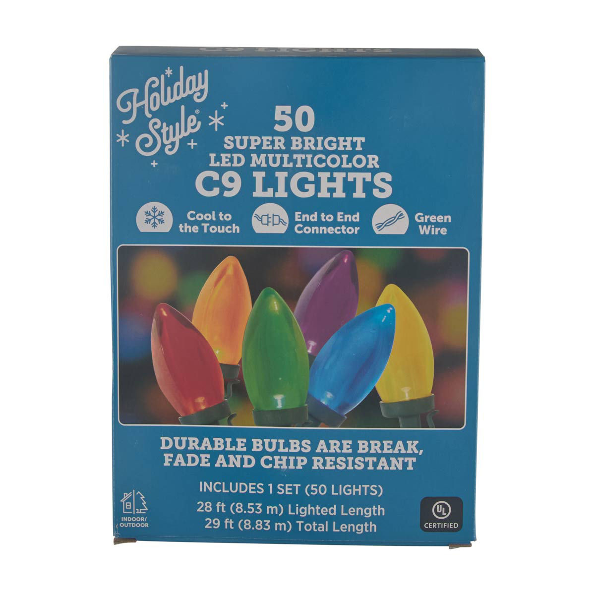 Holiday Style Christmas 50 Multicolor LED C9 Lights, 29 ft