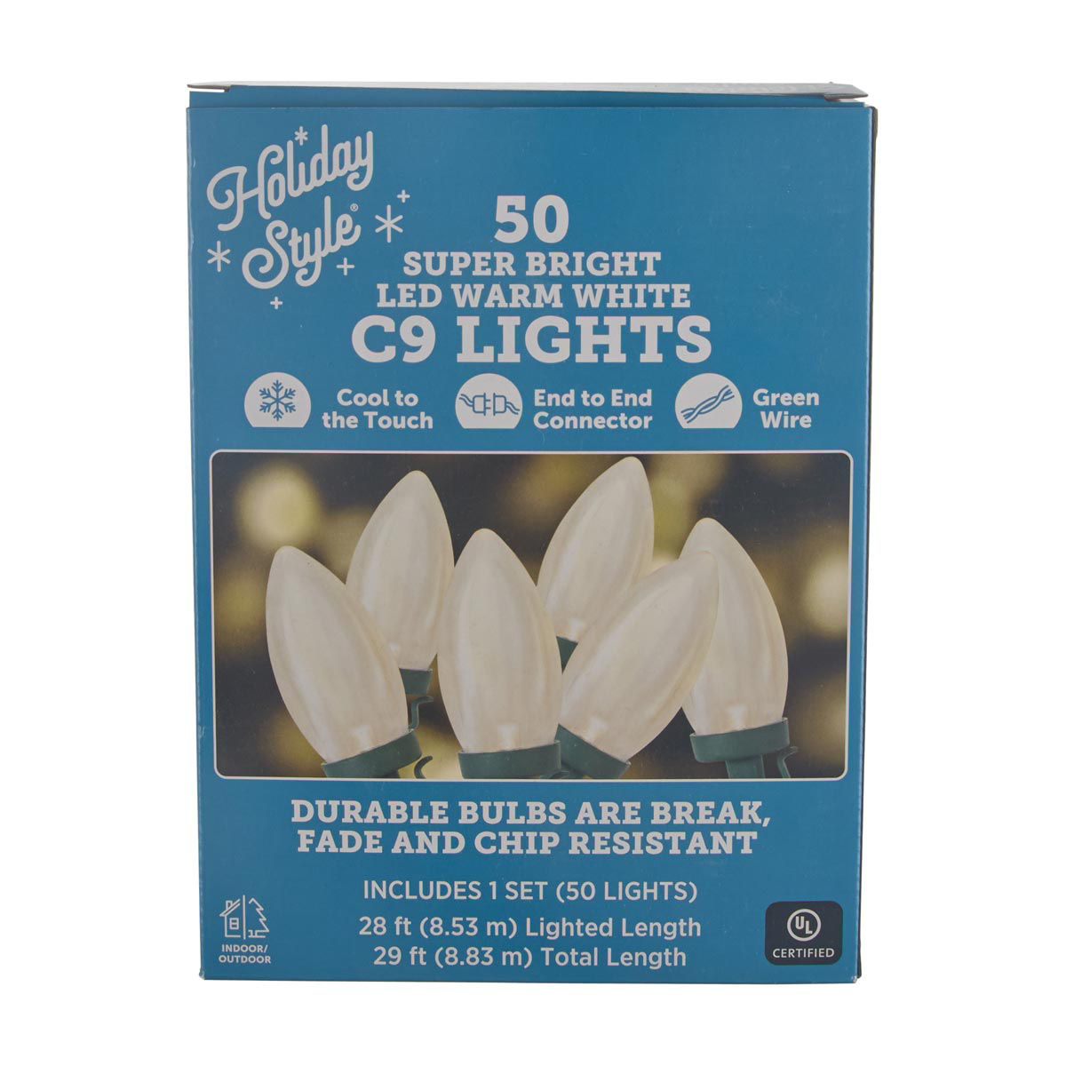 Holiday Style Christmas 50 Warm White LED C9 Lights, 29 ft
