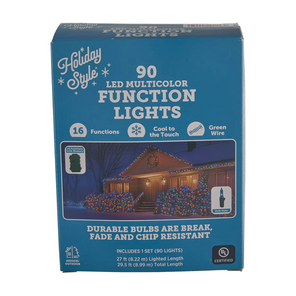 Holiday Style Christmas 90 Multicolor LED 16 Function Lights, 29.5 ft