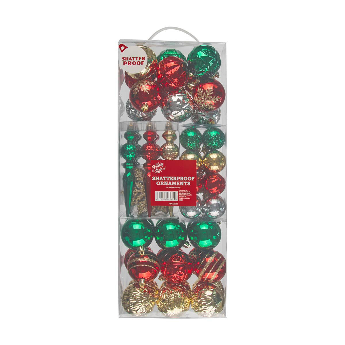 Holiday Style Mixed Metallic Shatterproof Ornament Set, 74 ct