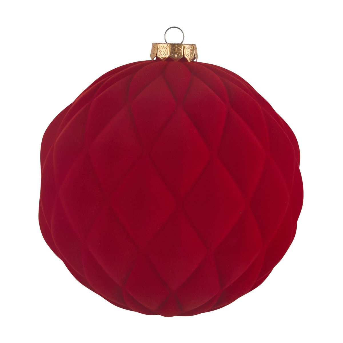 Christmas Red Flocked Quilted Ball Ornament