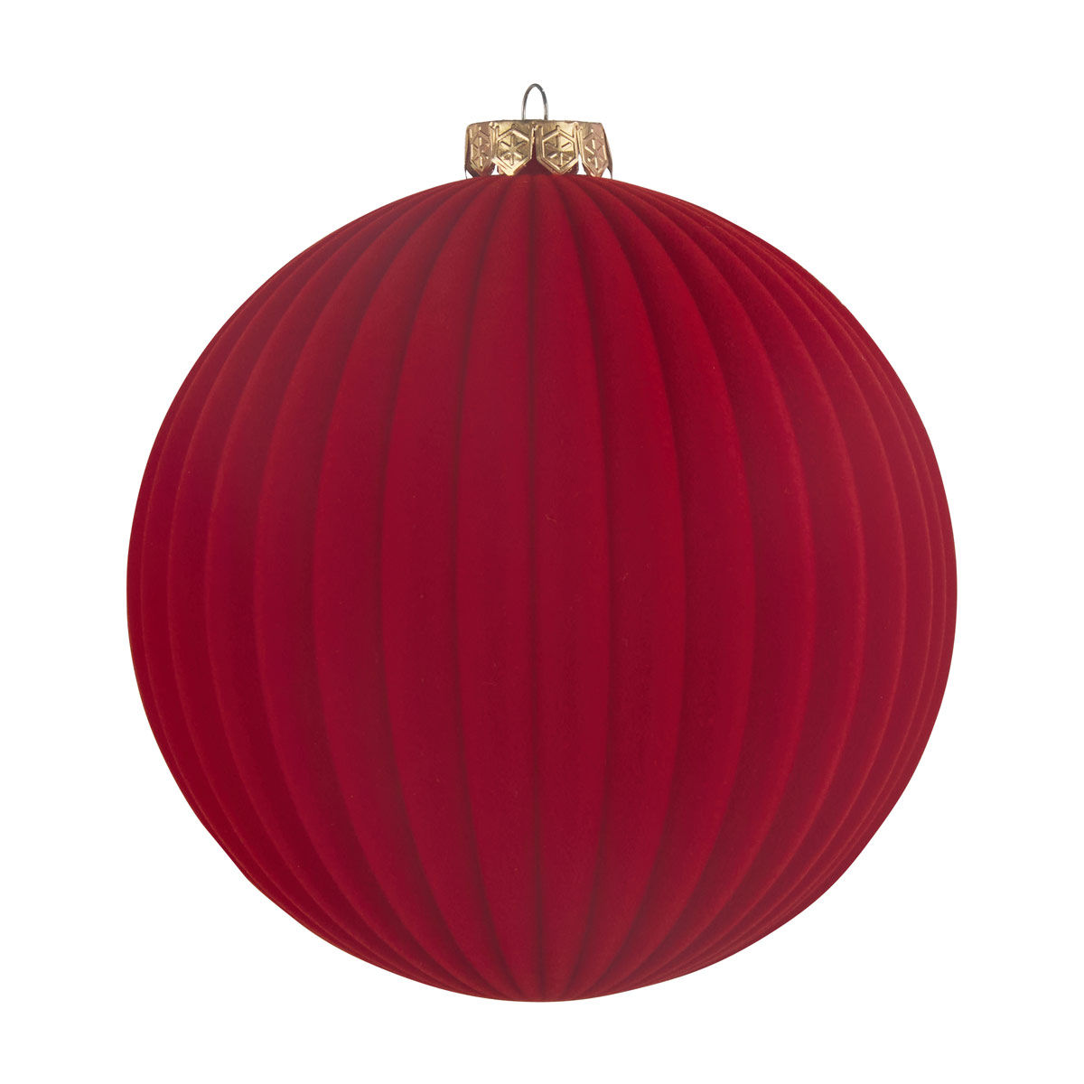 Christmas Red Flocked Ribbed Ball Ornament