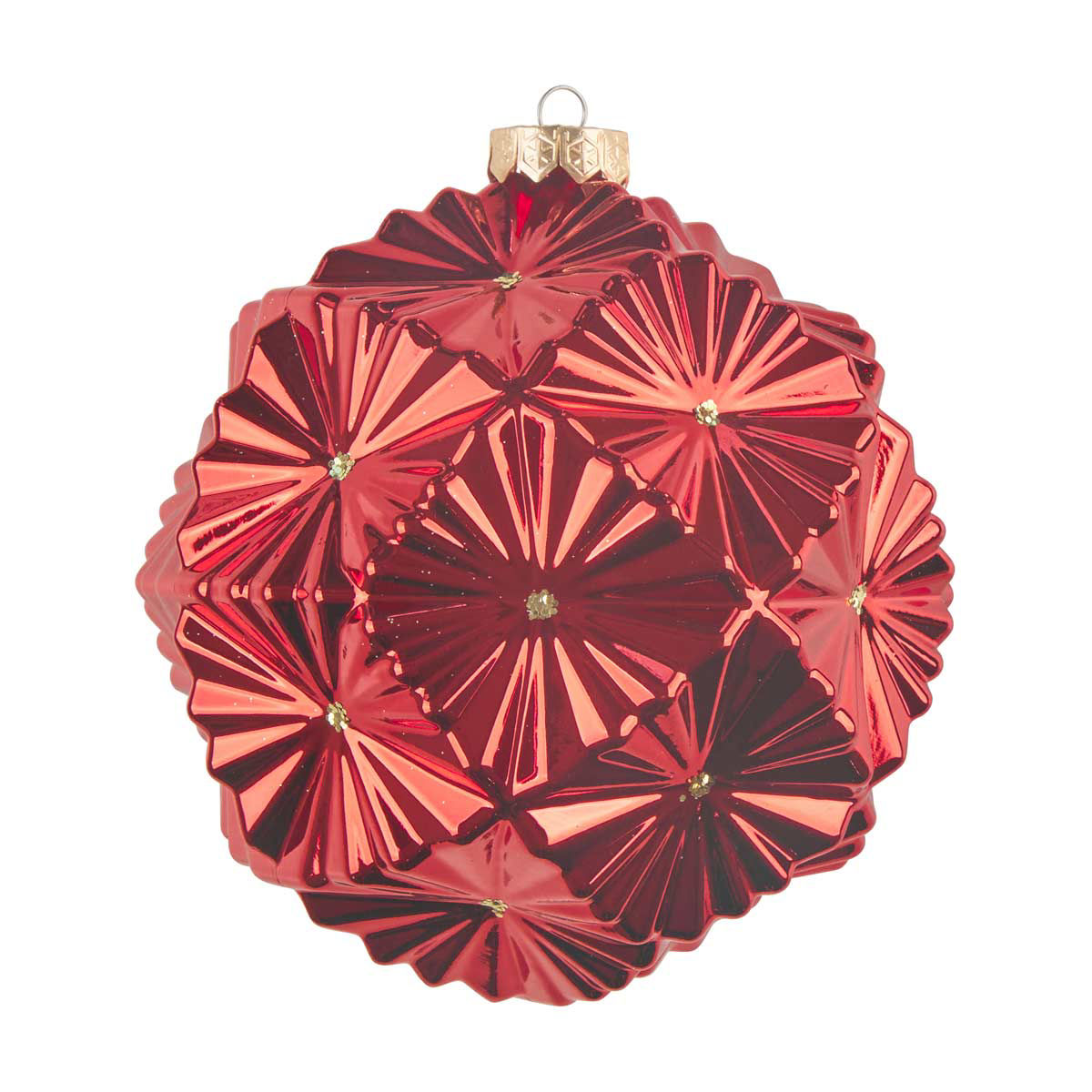 Christmas Jumbo Red Faceted Ball Ornament with Gold Details