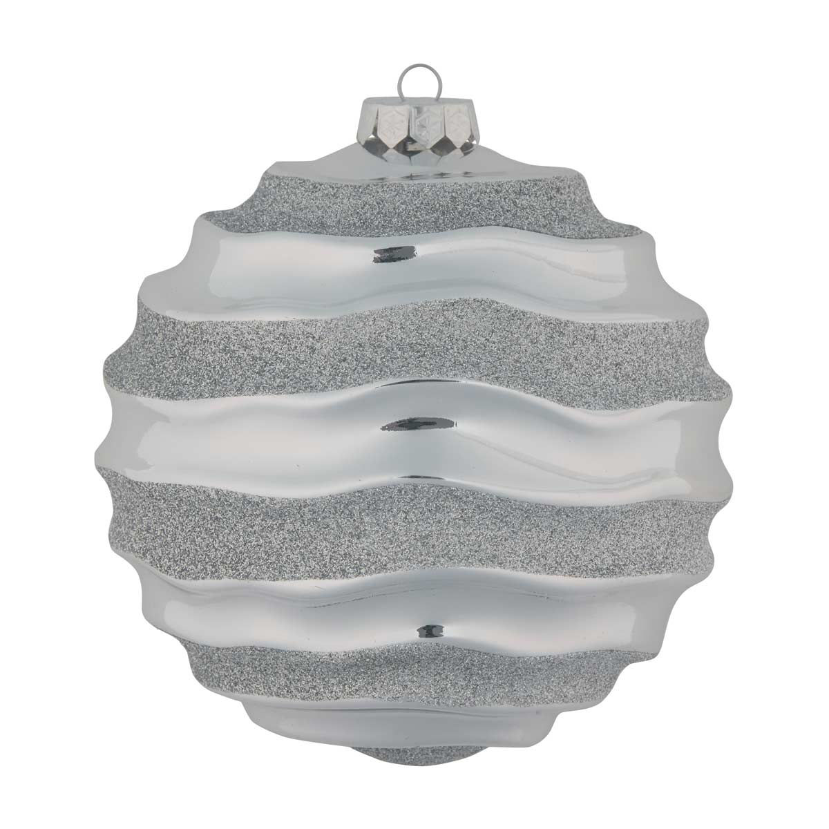 Christmas Jumbo Silver Glitter Striped Ball Ornament
