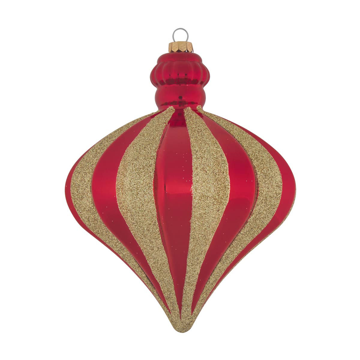 Christmas Jumbo Red & Gold Glitter Striped Finial Ornament