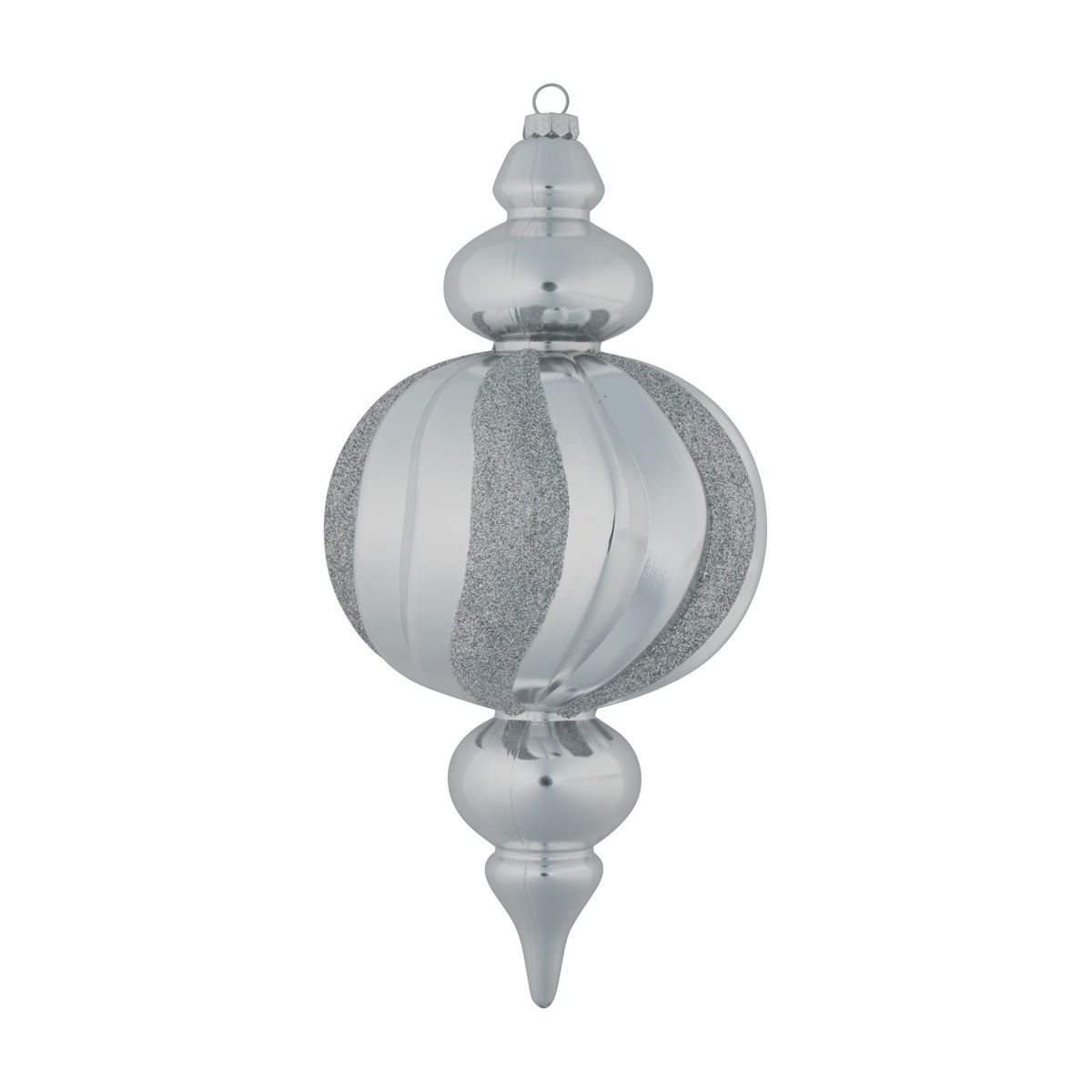 Christmas Jumbo Silver Glitter Striped Finial Ornament