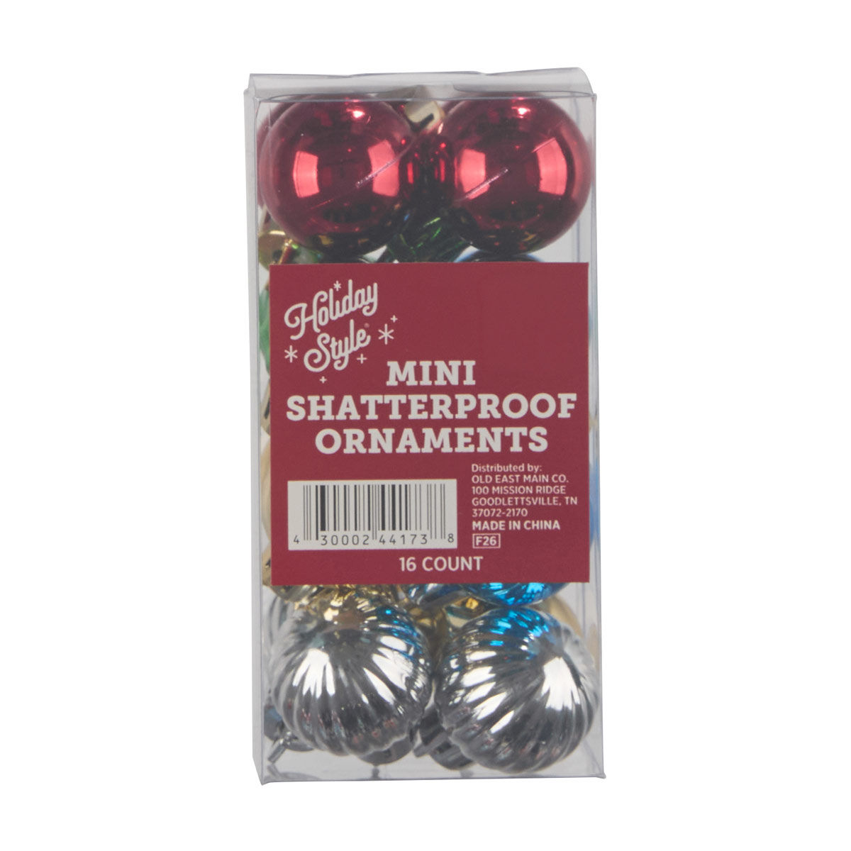 Holiday Style Mini Silver, Red & Green Shatterproof Ornaments, 16 ct